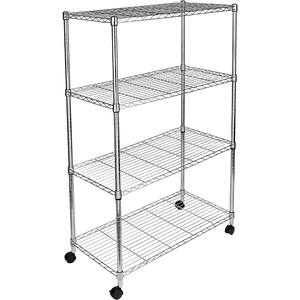 4-Shelf Iron Pantry Organizer with Wheels in Silver, Adjustable Heavy-Duty Storage Shelves for Kitchen