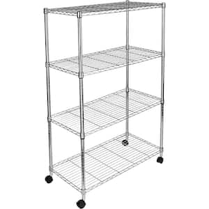 4-Shelf Iron Pantry Organizer with Wheels in Silver, Adjustable Heavy-Duty Storage Shelves for Kitchen