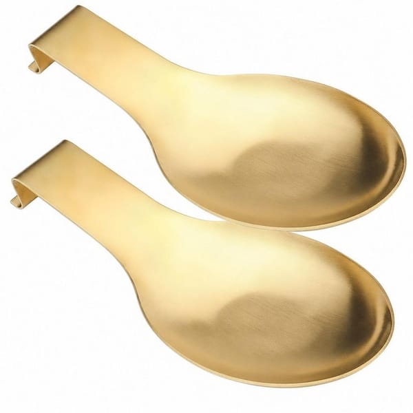 9.8 in. x 3.7 in. Gold Brushed Finish Stainless Steel Spoon Rest Holder Spatula Ladle Holder Dishwasher Safe