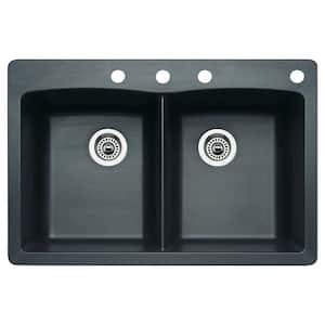 Diamond Dual-Mount Granite 33 in. 4-Hole 50/50 Double Bowl Kitchen Sink in Anthracite