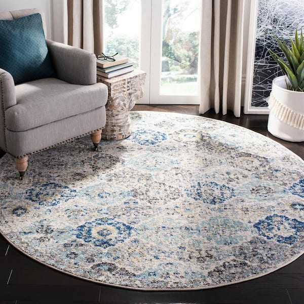 Madison Ivory/Aqua Doormat 3 ft. x 3 ft. Round Border Area Rug