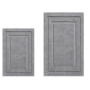 Gray 2-Piece Bathroom Rugs Set in Super Soft and Absorbent Non Slip Microfiber Machine Washable Bath Mat