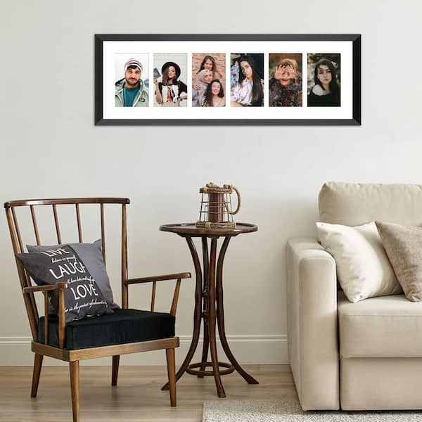 8 x 26 Picture Frame Black Wood Grain Collage Frame with 6 Openings 4 x 6 Pictures Multiple Photo Frame with Mat 2 Pack
