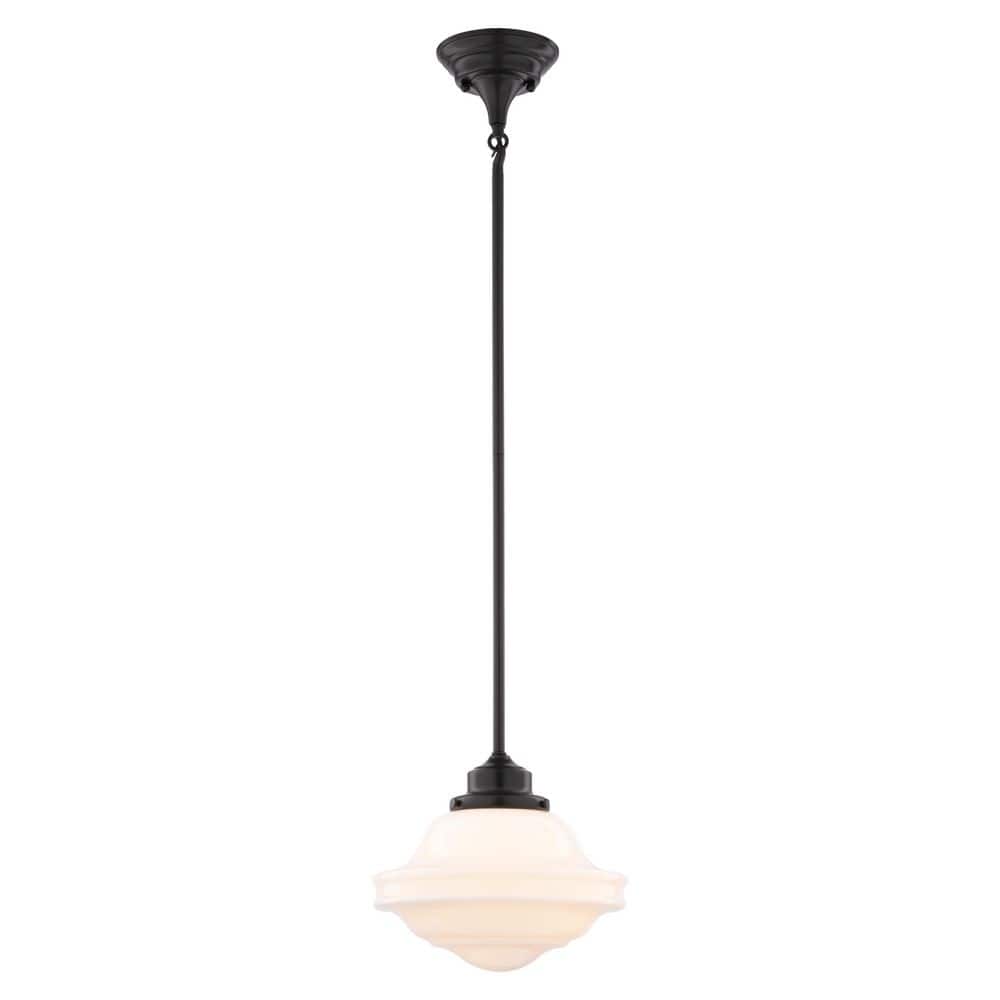 Huntley 60-Watt 1-Light Oil Rubbed Bronze Farmhouse Pendant Light with White Schoolhouse Glass Shade price history on PriceWatchPro