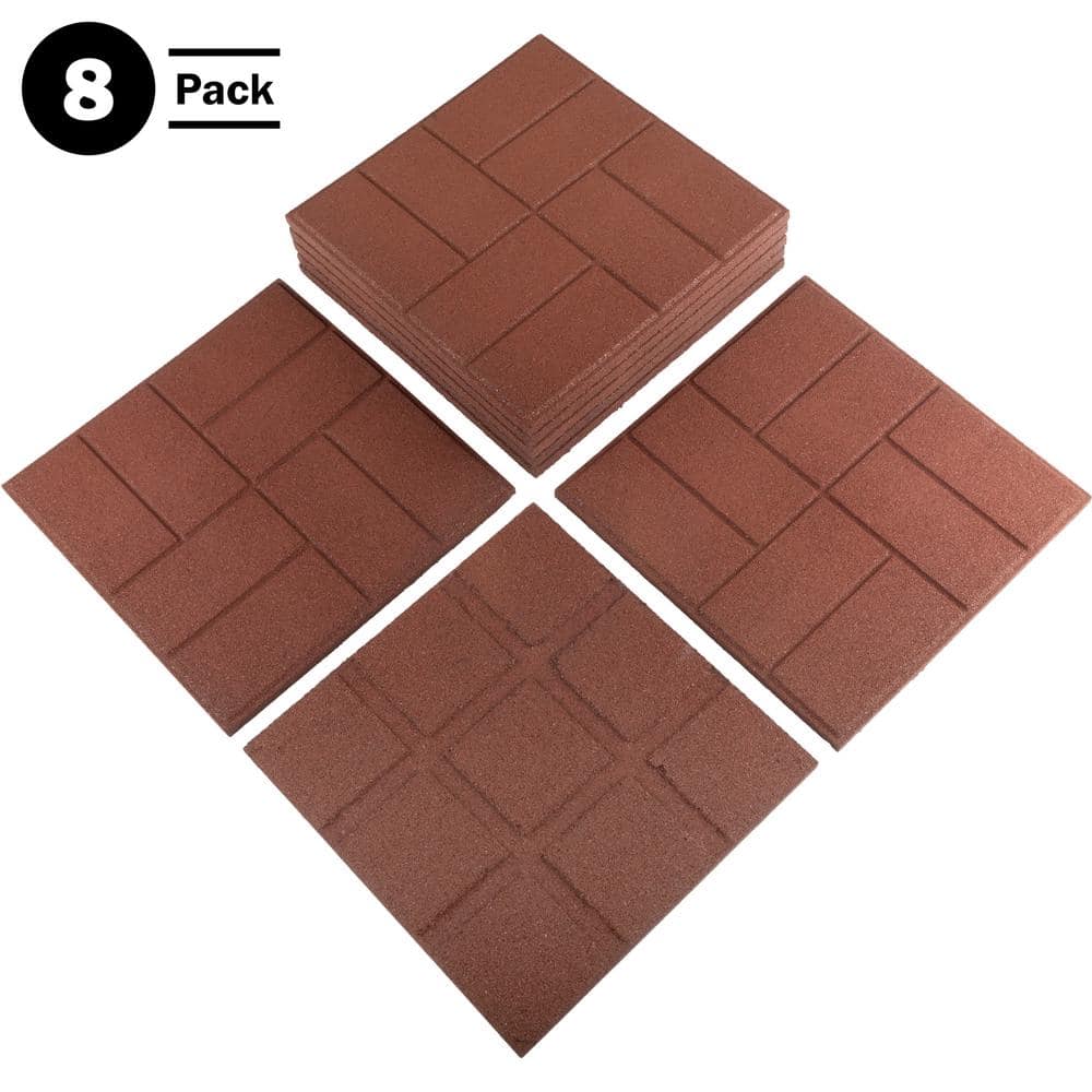 Pure Garden Rubber Deck Tile 8-Pack - 28SQFT, Red