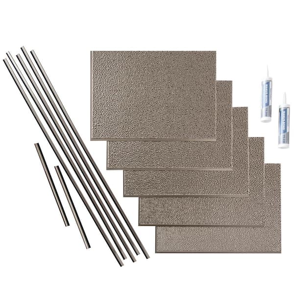 Fasade Hammered 18 in. x 24 in. Brushed Nickel Vinyl Decorative Wall Tile Backsplash 15 sq. ft. Kit