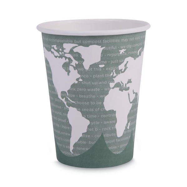 Eco-Products 12 oz. World Art Renewable Resource Compostable Hot Drink Cups in Green (1000 Per Case)