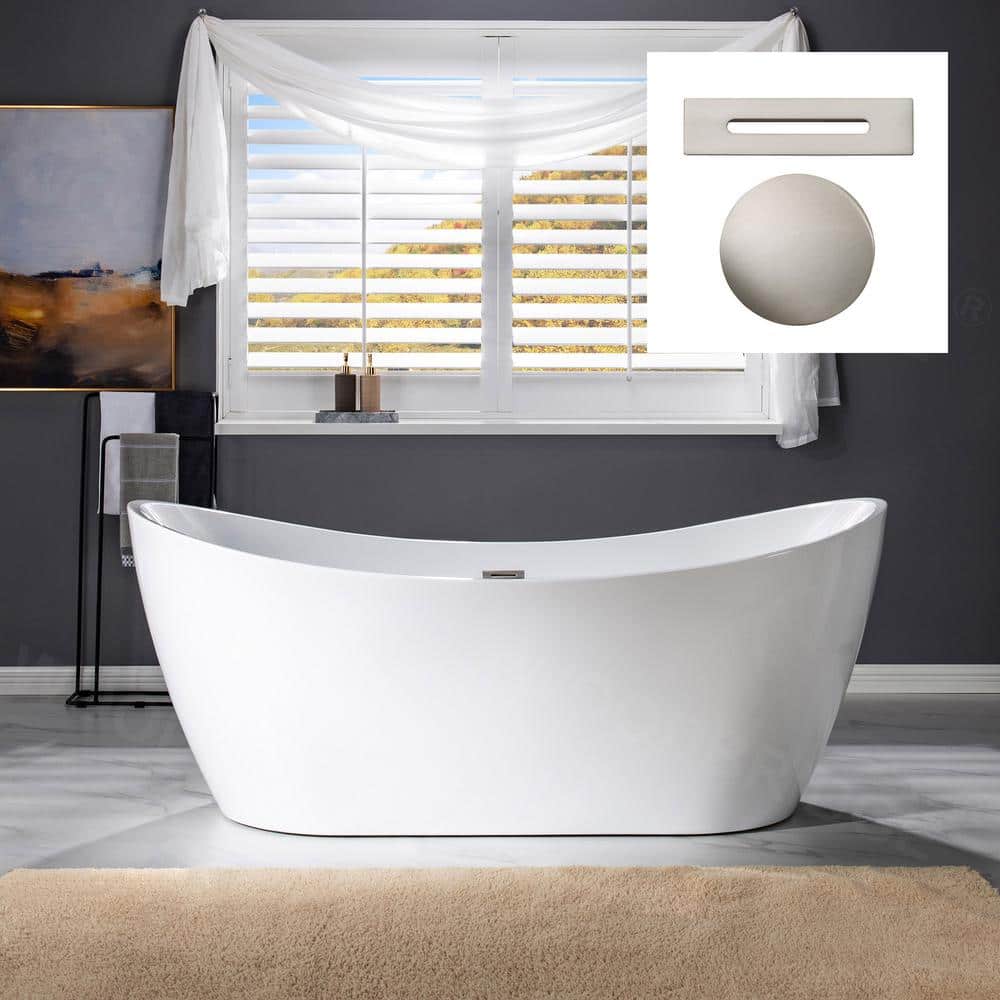Benidorm 71 in. Acrylic FlatBottom Double Slipper Bathtub with Brushed Nickel Overflow and Drain Included in White price history on PriceWatchPro