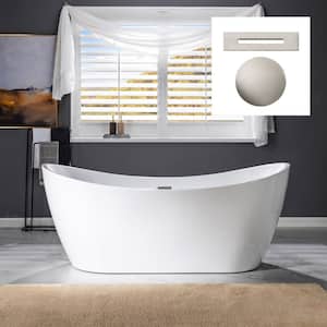 Benidorm 71 in. Acrylic FlatBottom Double Slipper Bathtub with Brushed Nickel Overflow and Drain Included in White