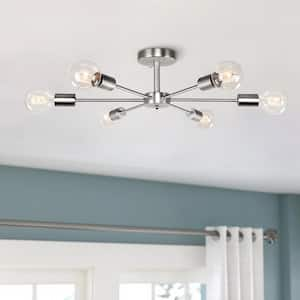 Gallman 23.62 in. 6-Light Nickle Mid-Century Pendant Ceiling Light Sputnik Semi-Flush Mount