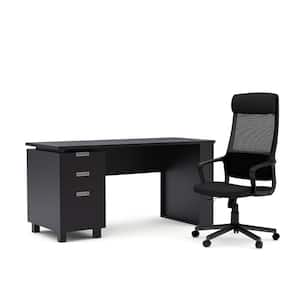 Elkorn 59 in. Rectangular Espresso MDF 3-Drawer Executive Desk with Office Chair