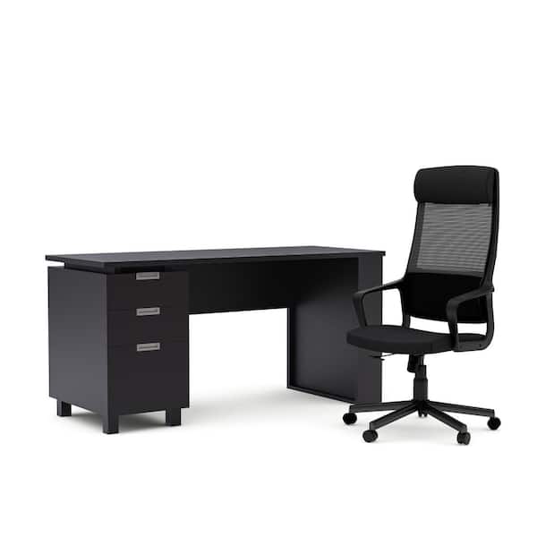 Furniture of America Elkorn 59 in. Rectangular Espresso MDF 3-Drawer Executive Desk with Office Chair