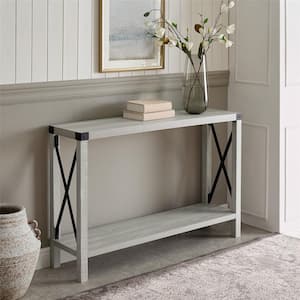 46 in. Stone Grey Rectangle Wood Farmhouse Metal-X Console Table with Lower Shelf