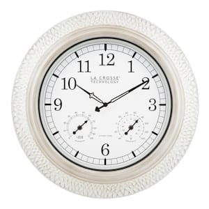 21 In. Indoor/Outdoor Whitewashed Hammered Metal Atomic Analog Wall Clock
