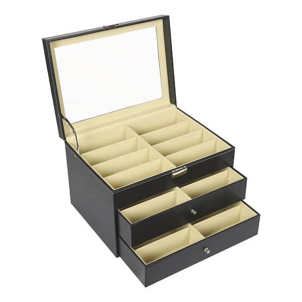 YIYIBYUS 24-Piece Black High PU Leather and Medium Density Fiberboard Large Eyeglass Sunglasses Glasses Display Case