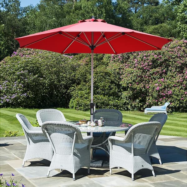 9 ft. Aluminum Iron Market Patio Umbrella in Burgundy