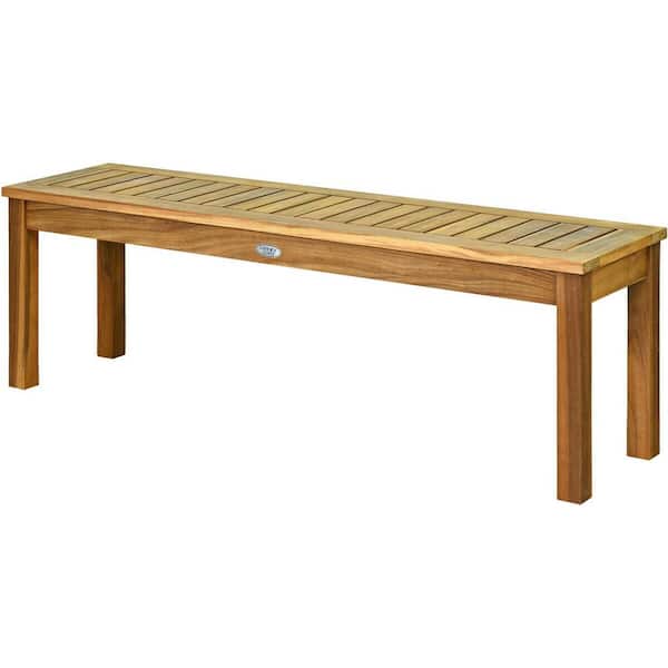 ANGELES HOME 52 in. L 2-Person Natural Wood Backless Outdoor Picnic Bench