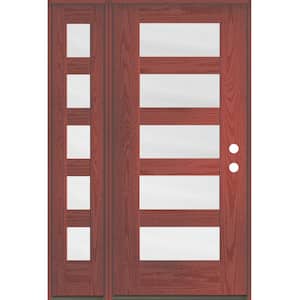 ASCEND Modern 50 in. x 80 in. 5-Lite Left-Hand/Inswing Satin Glass Redwood Stain Fiberglass Prehung Front Door/LSL