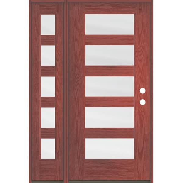 Krosswood Doors ASCEND Modern 50 in. x 80 in. 5-Lite Left-Hand/Inswing Satin Glass Redwood Stain Fiberglass Prehung Front Door/LSL