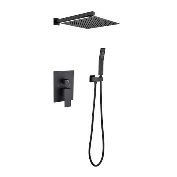 Unbranded 12 in. Single Handle 2-Spray Shower Faucet 2.0 GPM with Pressure Balance and Hand Shower in Matte Black Shower System