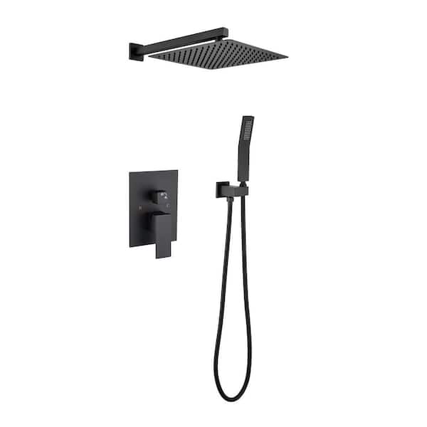 YONKI SUNSHIN INC 12 in. Single Handle 2-Spray Shower Faucet 2.0 GPM with Pressure Balance and Hand Shower in Matte Black Shower System