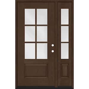 Regency 53 in. x 80 in. 3/4-6 Lite Clear Glass LH Hickory Stain Mahogany Fiberglass Prehung Front Door w/14in.SL