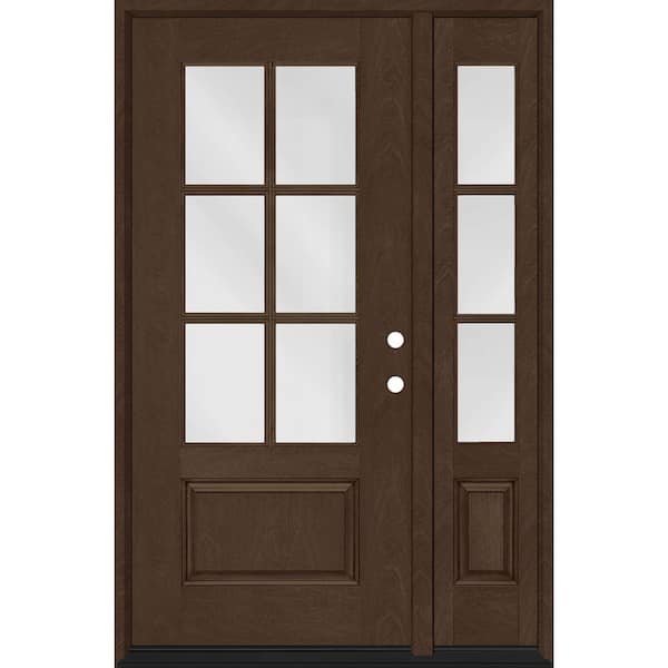 Steves & Sons Regency 53 in. x 80 in. 3/4-6 Lite Clear Glass LH Hickory Stain Mahogany Fiberglass Prehung Front Door w/14in.SL