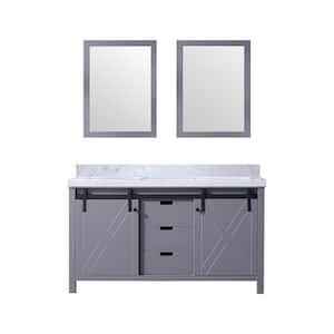 Marsyas 60 in W x 22 in D Dark Grey Double Bath Vanity, Carrara Marble Countertop and 24 in Mirrors