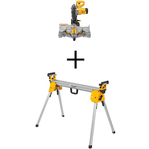 DEWALT 15 Amp Corded 10 in. Compound Single Bevel Miter Saw with 29.8 lbs. Compact Miter Saw Stand with 500 lbs. Capacity