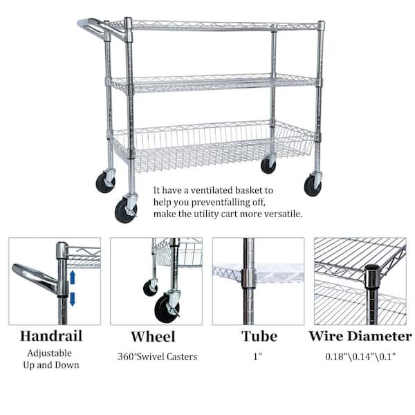 36 in. x 18 in. x 32 in. Metal Duty Rolling Utility Cart 3 Tier