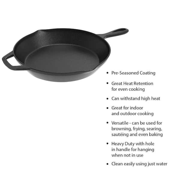 La Cuisine for Life 12A Cast Iron Skillet Frying Pan with Matte Black Enamel Coating - Thermal Resistant Silicone Holders Included Ideal for Both in