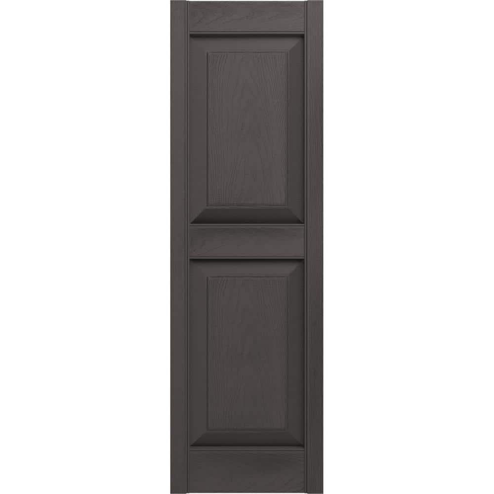 Musket Brown Vinyl Raised Panel Decorative Shutters, 12" x 43"