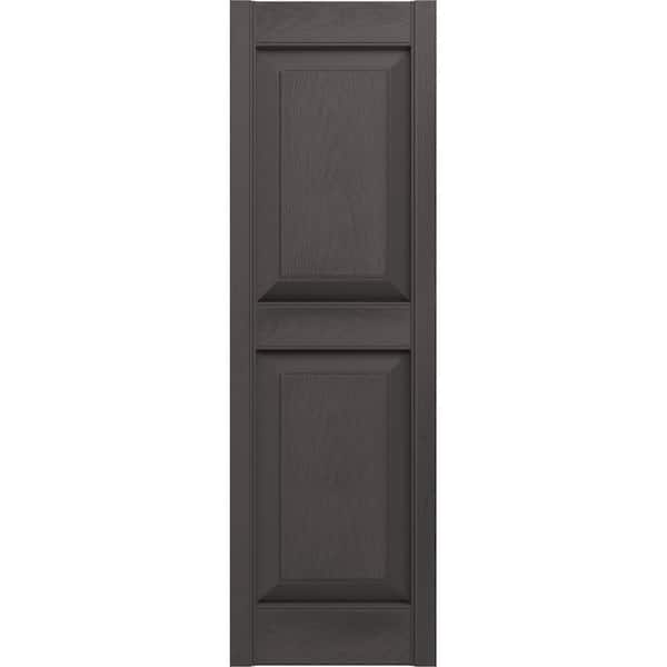 Builders Edge 12 in. x 63 in. Raised Panel Vinyl Exterior Shutters Pair in Musket Brown