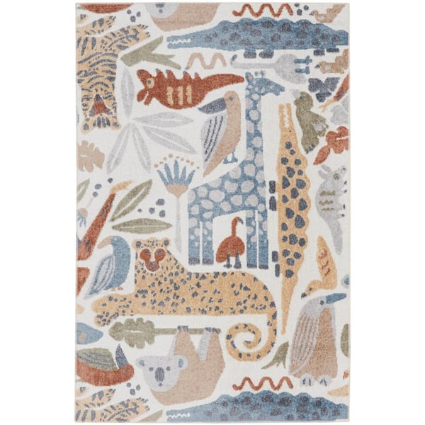 Nourison Astra Machine Washable Ivory 3 ft. x 5 ft. Animal print Contemporary Area Rug