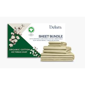 7-Piece Sage Green Sheet Bundle Set 100% Organic Cotton Cal King Duvet Set+Sheet Set