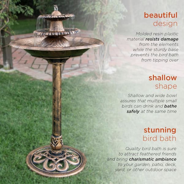 Download Alpine Corporation 35 In Tall Outdoor 3 Tiered Pedestal Water Fountain And Birdbath Bronze Tec106 Bz The Home Depot