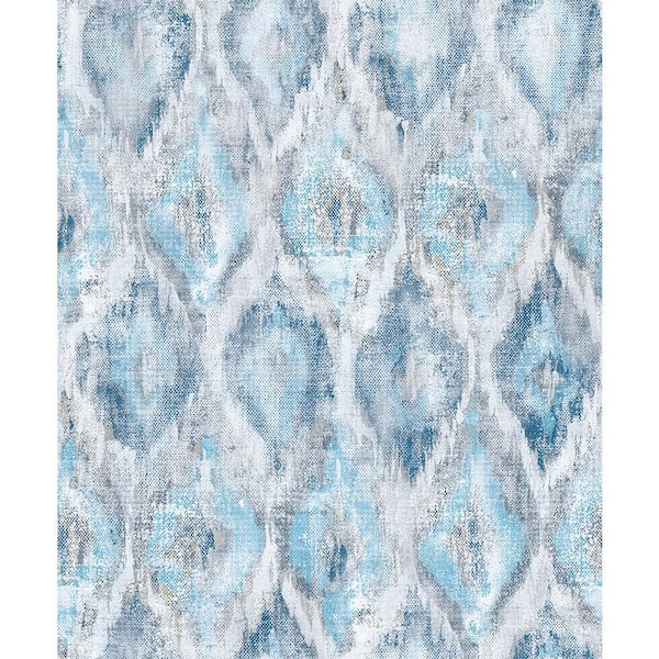 Advantage Gilboa Blue Ikat Beige Wallpaper Sample