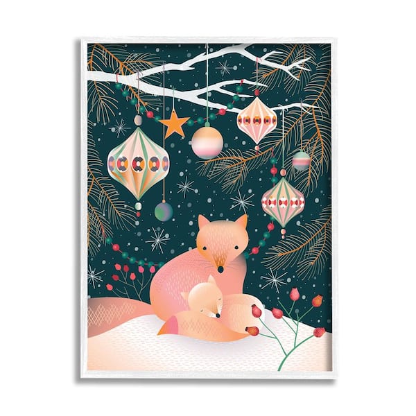 Stupell Industries Winter Foxes Beneath Tree by Verbrugge Watercolor 1 Piece Framed Graphic Print Animal Poster Art Print 20 in. x 16 in.