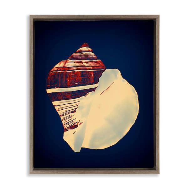 Stupell Industries Fiber Conch on Blue by Graffi tee Studios Brown Floater Frame Coastal Graphic Art Print 21 in. x 17 in.