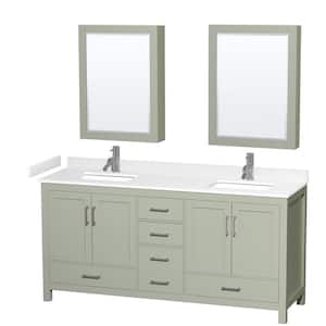 Sheffield 72 in. W x 22 in. D x 35 in. H Double Bath Vanity in Light Green with White Cultured Marble Top and MC Mirrors