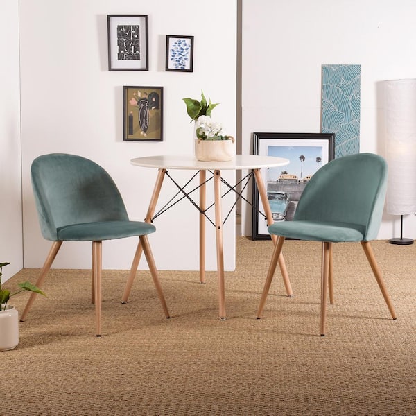 FurnitureR Green Velvet Upholstered Side Dining Chair (Set of 2)