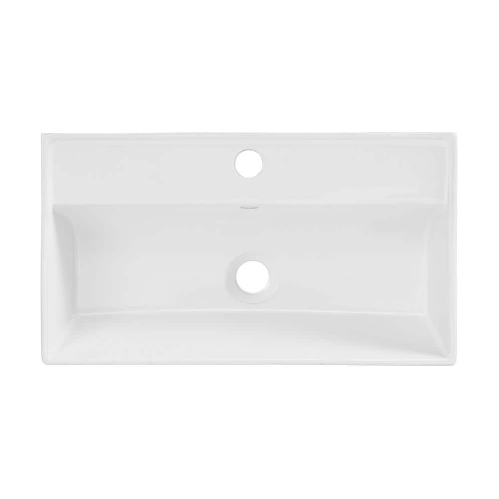 Claire 22" White Ceramic Wall-Mount Vessel Sink with Chrome Towel Bar