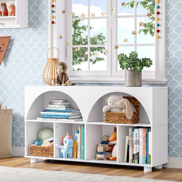 Kids Curve Appeal 46 in. Wide White 4-Cubby Bookcase