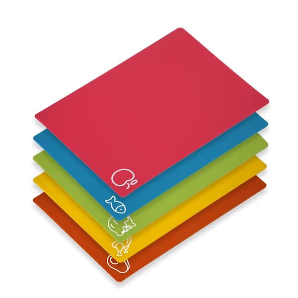 14 in. x 11 in. Rectangular Plastic Cutting Boards Set of 5 with Non-Slip Flexible Design for Kitchen, Non Slip