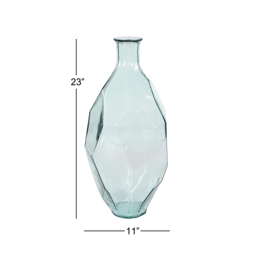 Clear Aquamarine Geometric Recycled Glass Decorative Vase, 23"