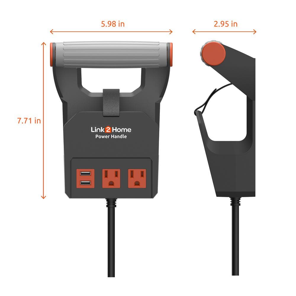 Link2Home EM-PH-2014E Power Handle Extension Cord, 20 ft. 14 AWG, 2-Outlets 15 Amp, 2 USB Ports (3.1 Amp), Cord Management Power Handle Extension Cord, 20 ft. 14 AWG, 2-Outlets 15 Amp, 2 USB Ports (3.1 Amp), Cord Management - 1