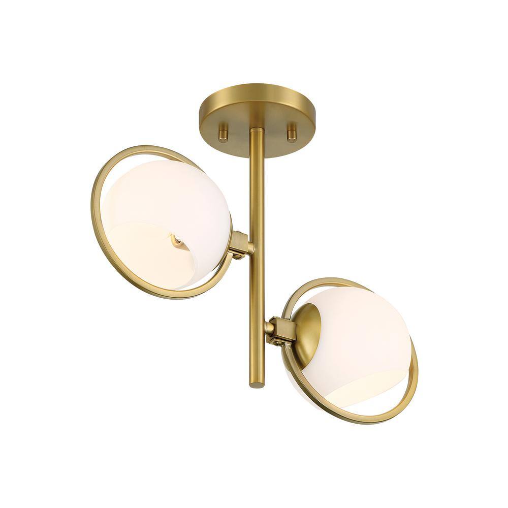 Teatro Etched Opal Glass Globe 2-Light Semi-Flush Mount in Brushed Gold