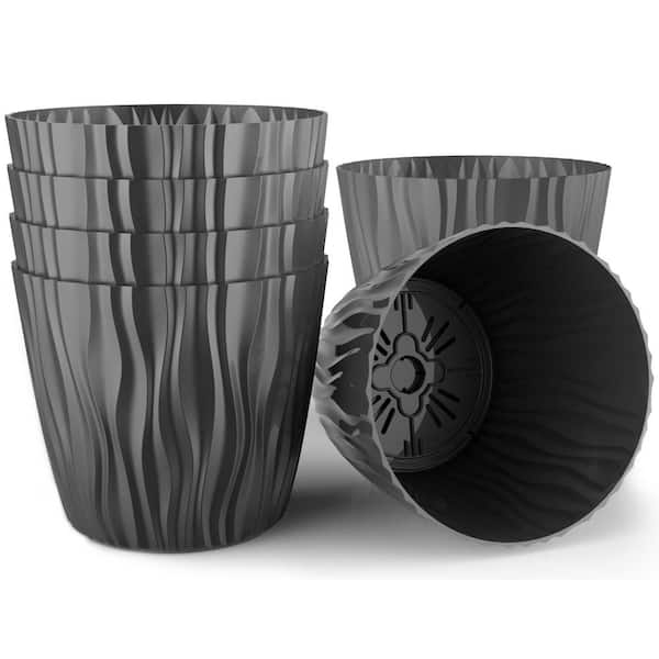MUELLER 5.8 in. Dia Dark Gray Polypropylene Plant and Flower Pot, European Made, Indoor and Outdoor Decorative Planter (6/1 Set)