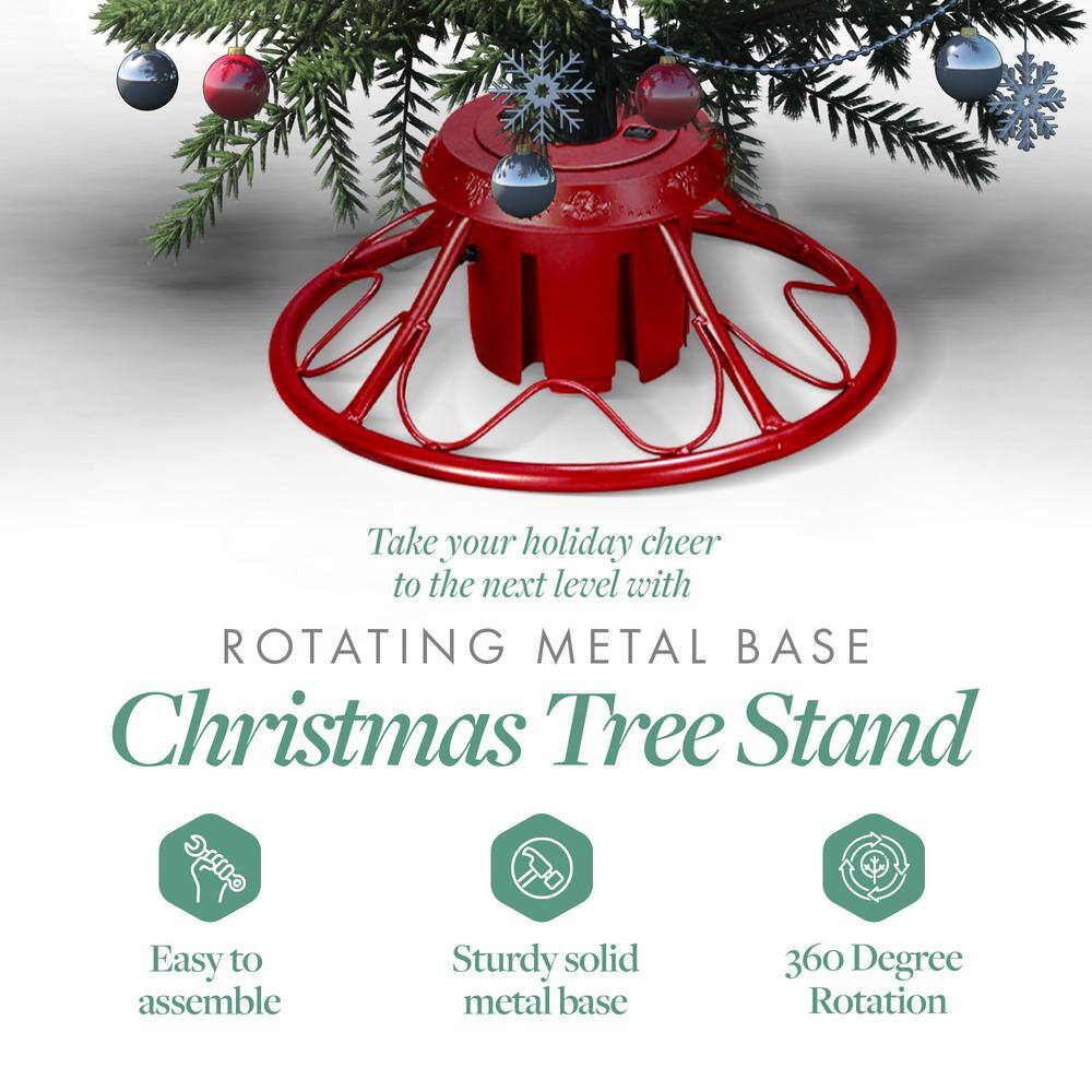 Red Metal Rotating Stand for Artificial Christmas Trees up to 9 Feet