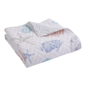 Blue Sea Multi-color Coastal/Chevron Quilted Cotton Throw Blanket